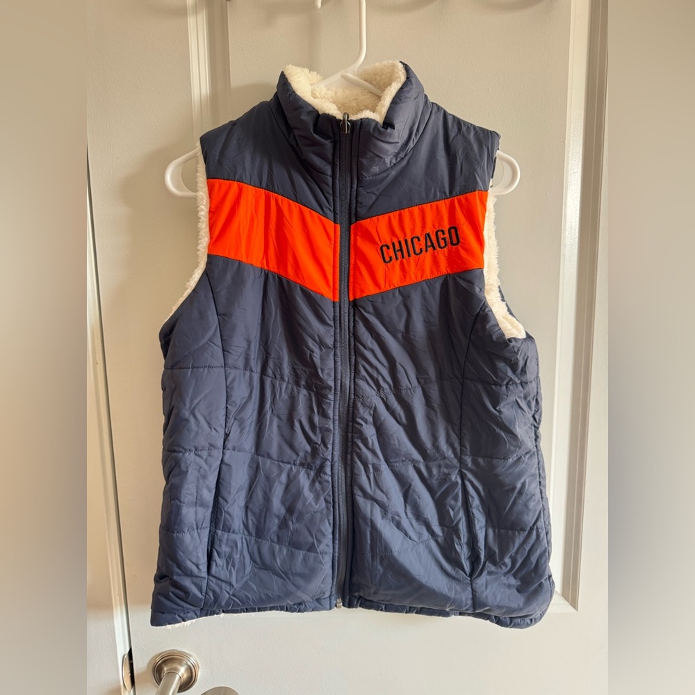 NFL Women’s Chicago Bears Reversible Fleece Vest - Navy and Orange - NWOT